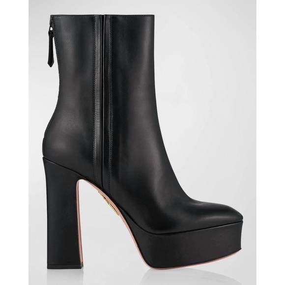NEW AQUAZZURA groove leather platform bootie in black - Picture 1 of 5